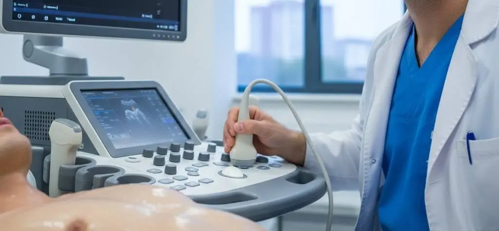 Doctor with equipment and patient laying ready to be examined