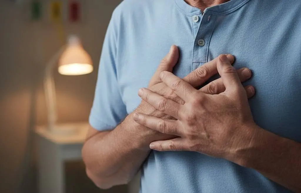 Man with hands on chest