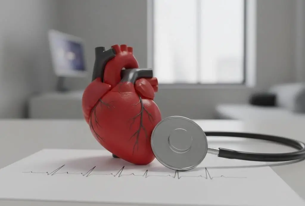 Heart model, stethoscope and graph results