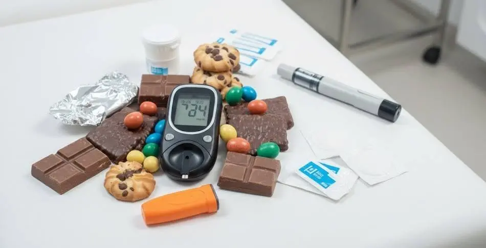 Sweets, chocolates and diabetes diagnosis equipment