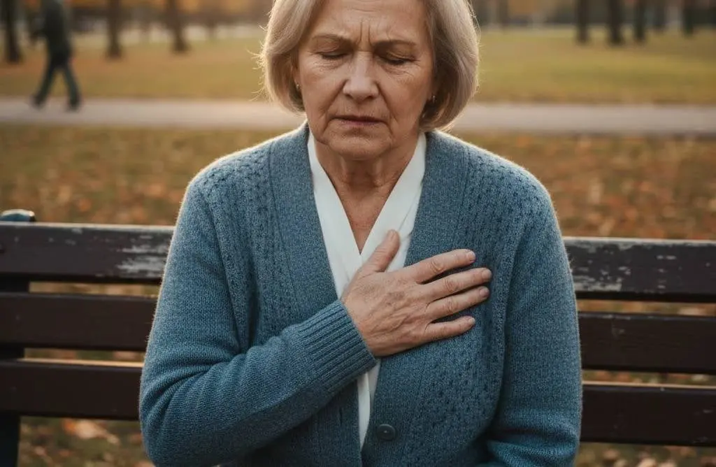Woman with hand on chest